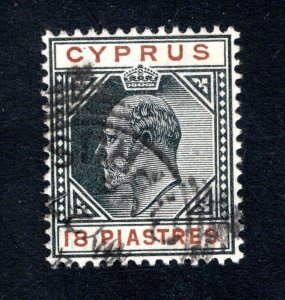 Cyprus #46,    VF, Used, 18pi King Edward VII,  CV $175.00  ....... 1580042