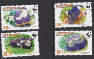 Aitutaki #533-6, MNH set, WWF birds blue lorikeets, issued 2002