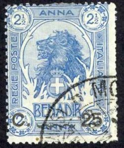 Somalia Sc# 14 Used 1906-1907 25c on 2.5a blue Lion