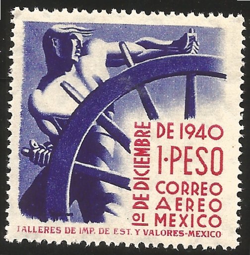 J) 1940 MEXICO, MAN AT HELM, SCOTT C116, 1 PESO, MNH