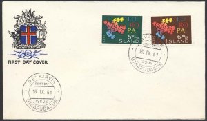 Iceland 1961 Sc 340-1 Europa CEPT Dove Reykjavik CDS FDC HR