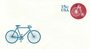 USA 1980 Sc U597 Embossed Envelope Stationery Penny Farthing Wheel MINT 15c