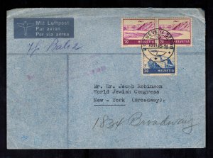 1945 Geneva Switzerland Censored cover to World Jewish COngress NYC USA Judaica