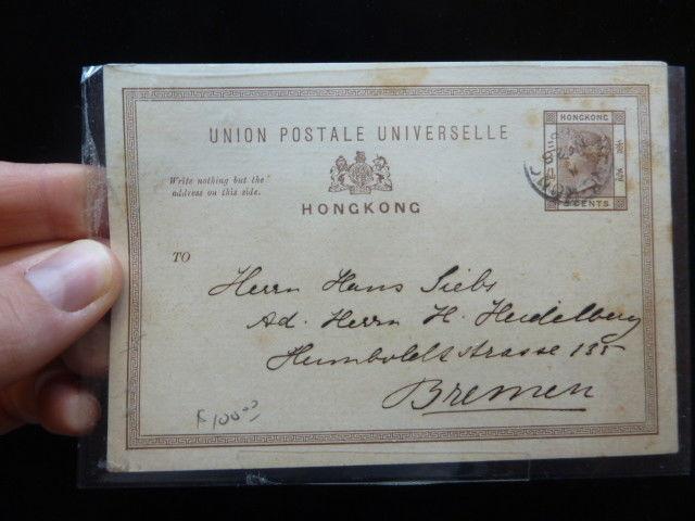 Hong Kong QV 5d 188 PSC with short message to Germany (5bev)