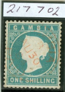 SG 20b Gambia 1880-81 1/- deep green WMK CC. upright, perf 14. Very fine used...