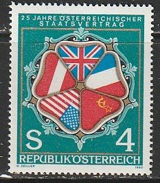 1980 Austria - Sc 1152 - MNH VF - 1 single - Flags of Austria and Four Powers