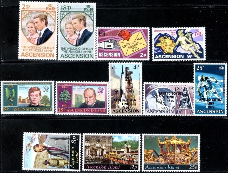 ASCENSION Sc#177-8//273a 1973-81 Twelve Complete Sets Mint OG NH and LH