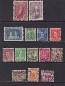 1937- 1946 Australia QE & KGVI Used complete set of 14 Sc# 166 / 179 CV $82.10