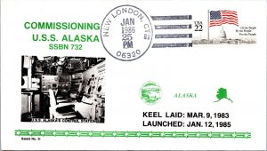 COMMISSIONING OF U.S.S. ALASKA (SSBN 732) NEW LONDON CONNECICUT CACHET 1986