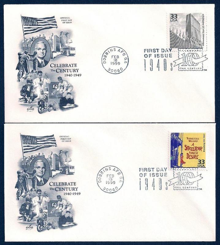 UNITED STATES FDCs (15) 32¢ Celebrate Century 1940s Artcraft