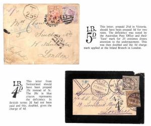 Australia Switzerland Covers{2} GB Mail QV CHARGE MARKS 1893 Ex Collection Ap157
