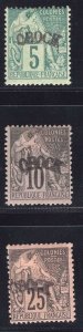 MOMEN: FRENCH COLONIES OBOCK SC #4,5,7 MINT OG H LOT #65885