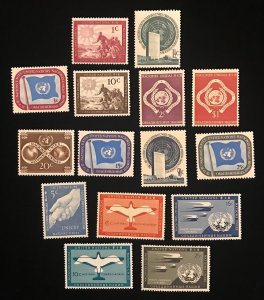 United Nations First Year Issued Stamps, complete 1951 mint set of 15