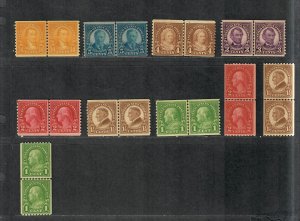 US Sc#597-606 (No 599a) M/NH/F-VF, Joint Line Pairs, 605 Is MH, Cv. $207.50