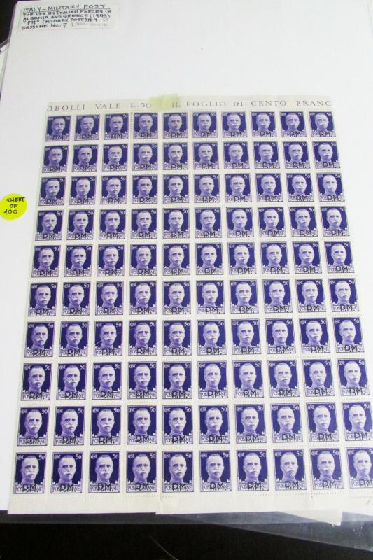 Italy Rare MNH 1943 Military Stamps Sheets & Multiples Scott Value $11,000.00