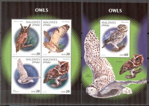 Maldive Islands 2018 Birds Owls I Sheet + S/S MNH