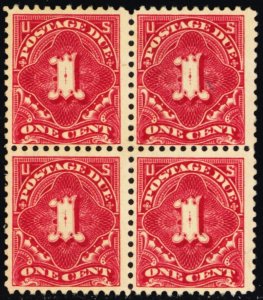 J61, Mint NH 1¢ VF Block of Four Postage Due Stamps SCV $60.00 * Stuart Katz