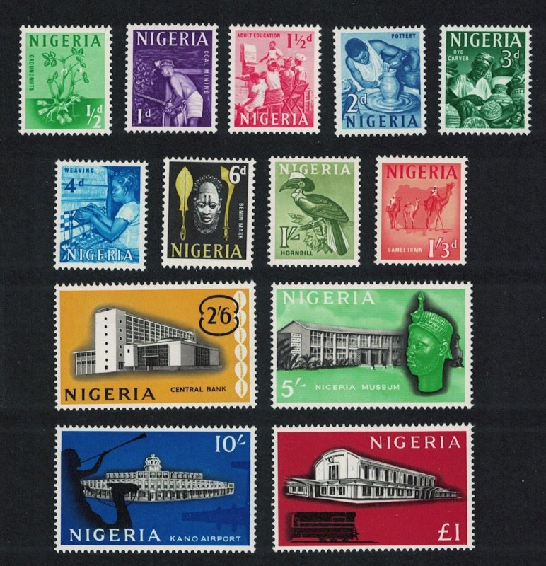 Nigeria Flowers Hornbill Birds Buildings Agriculture Definitives 13v 1961