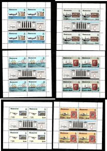 Montserrat-Sc#414-19- id5- six unused NH sheets-Stamp on Stamp-Planes-Ships-19