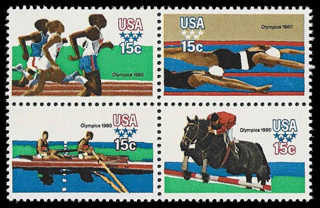 PCBstamps     US #1791/1794a Block 60c(4x15c)Summer Olympics, MNH, (14)