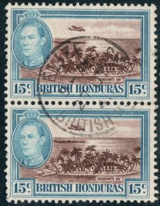 British Honduras  #121  Used vertical pair CV $1.80