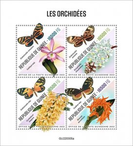 GUINEA - 2022 - Orchids & Butterflies - Perf 4v Sheet - Mint Never Hinged