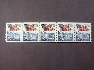 U.S.# 2609-MINT/NH-PLATE # COIL STRIP OF 5(P#11)--FLAG & WHITE HOUSE --1992