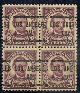 1922 3c Lincoln precancel f/LOS ANGELES CA 555-205 perf 11 Blk/4! Nice Multiple!