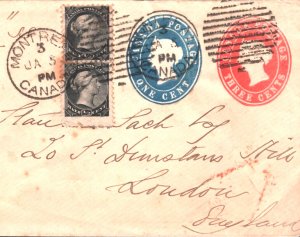 CANADA QV Cover *COMPOUND DIE STATIONERY* Montreal 1892 TRANSATLANTIC Mail i106