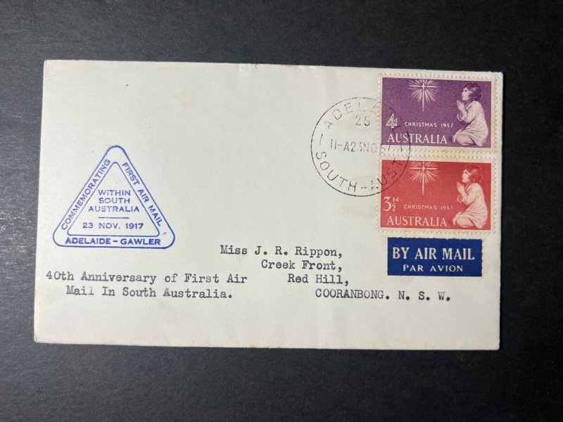 1957 Australia Airmail 40th Anniversary Cover Adelaide to Cooranbong NSW Australia & Oceania