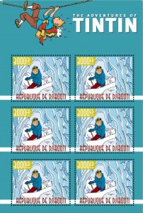 Stamps.  Tintin, Djibouti 2022 year ,  1 sheet 8 stamps perforated NEW