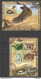 2016 Guinea Fauna Reptiles Snakes Serpents 1Kb+1Bl ** St117