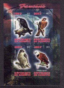 Djibouti-unused NH sheet of 4-Birds-Falcons-Hawks-2013-