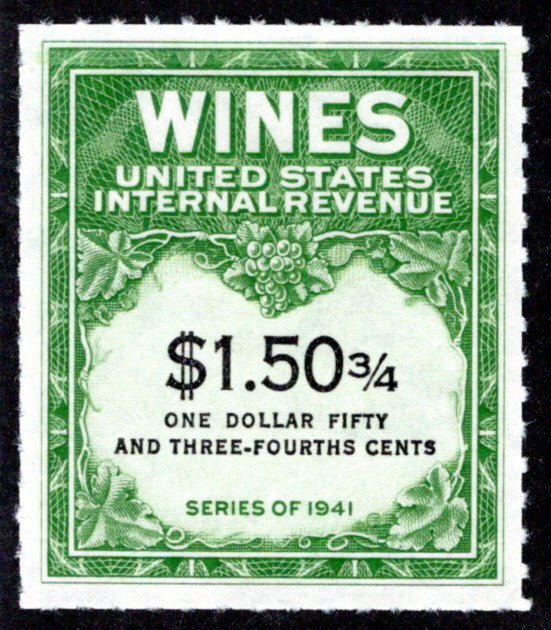 Scott RE195, $1.50¾, MNH, NGAI, USA, 1951-54 Wines,  Revenue Stamp