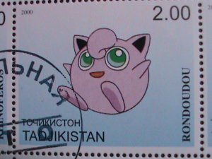 ​TAJIKISTAN -2000 LOVELY FAMOUS POKEMON FANCY POSTAL CANCEL CTO SHEET VF