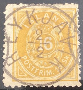 Iceland #7 1873 16s yellow used clean Reykjavik cancel