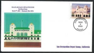 5760-FDC-63cRailroad Stations-San Bernardino-WallyJrCachet-23-M-102-Bullseye