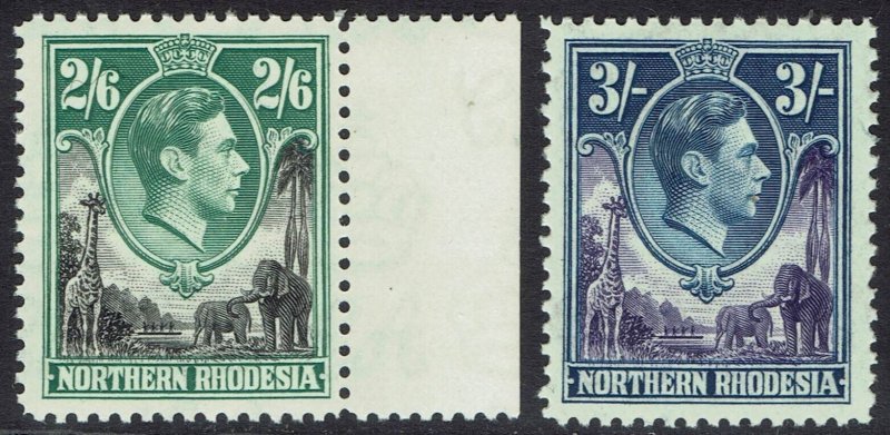 NORTHERN RHODESIA 1938 KGVI GIRAFFE AND ELEPHANTS 2/6 AND 3/- MNH **