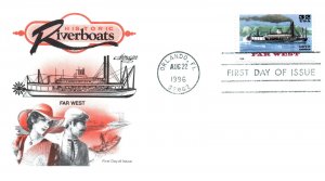 US FIRST DAY COVERS HISTORIC RIVERBOATS - 4 STAMPS ON 3 DIFFERENT CACHETS 1996