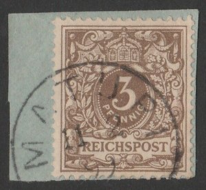 NEW GUINEA - GERMAN 1897 provisional use of Germany Numeral 3pf. Expertised.