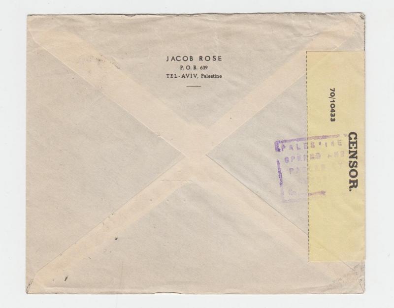 PALESTINE -US 1940 CENSOR COVER, TAPE 6A1-YELLOW PAPER-NOT LISTED(SEE BELOW