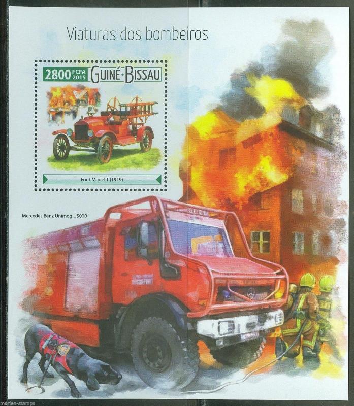 GUINEA BISSAU 2015 FIRE ENGINES FIRE TRUCKS SOUVENIR SHEET