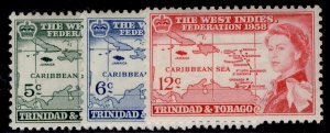 TRINIDAD & TOBAGO QEII SG281-283, 1958 Caribbean federation set, NH MINT.