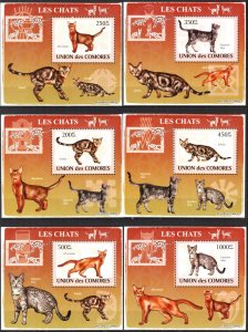 {109} Comoros 2009 Cats 6 S/S Deluxe MNH**