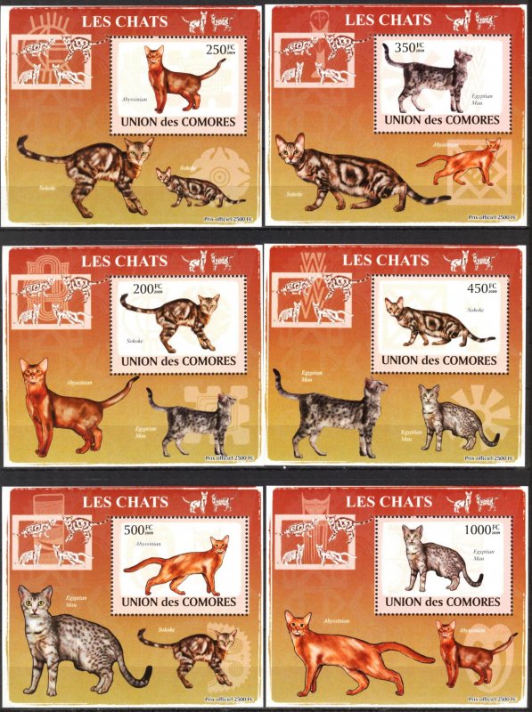 {109} Comoros 2009 Cats 6 S/S Deluxe MNH**