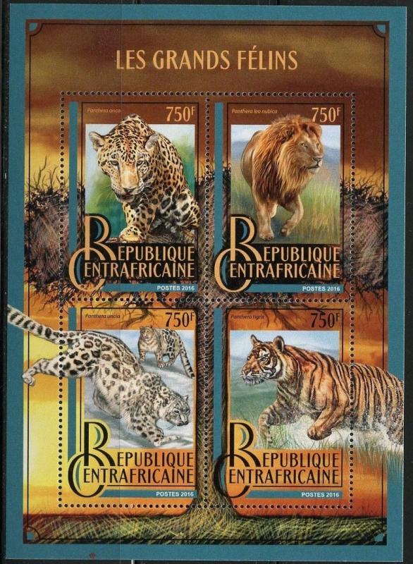 CENTRAL AFRICA  2016 BIG CATS   SHEET  MINT NH