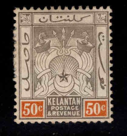 MALAYA Kelantan Scott 8 MH* wmk 3, hinge remnant toned gum