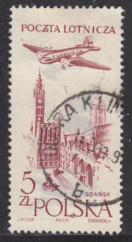 Poland C46 Airplane Over Gdansk 1958