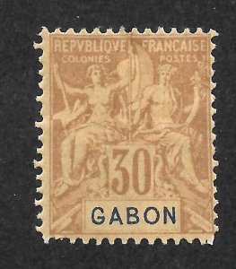 Gabon Scott 24 Unused HROG - 1904 30c Navigation and Commerce - SCV $16.00