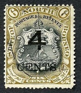 North Borneo SG113 4c on 6c Perf 14.5-15 Fine used Cat 24 pounds